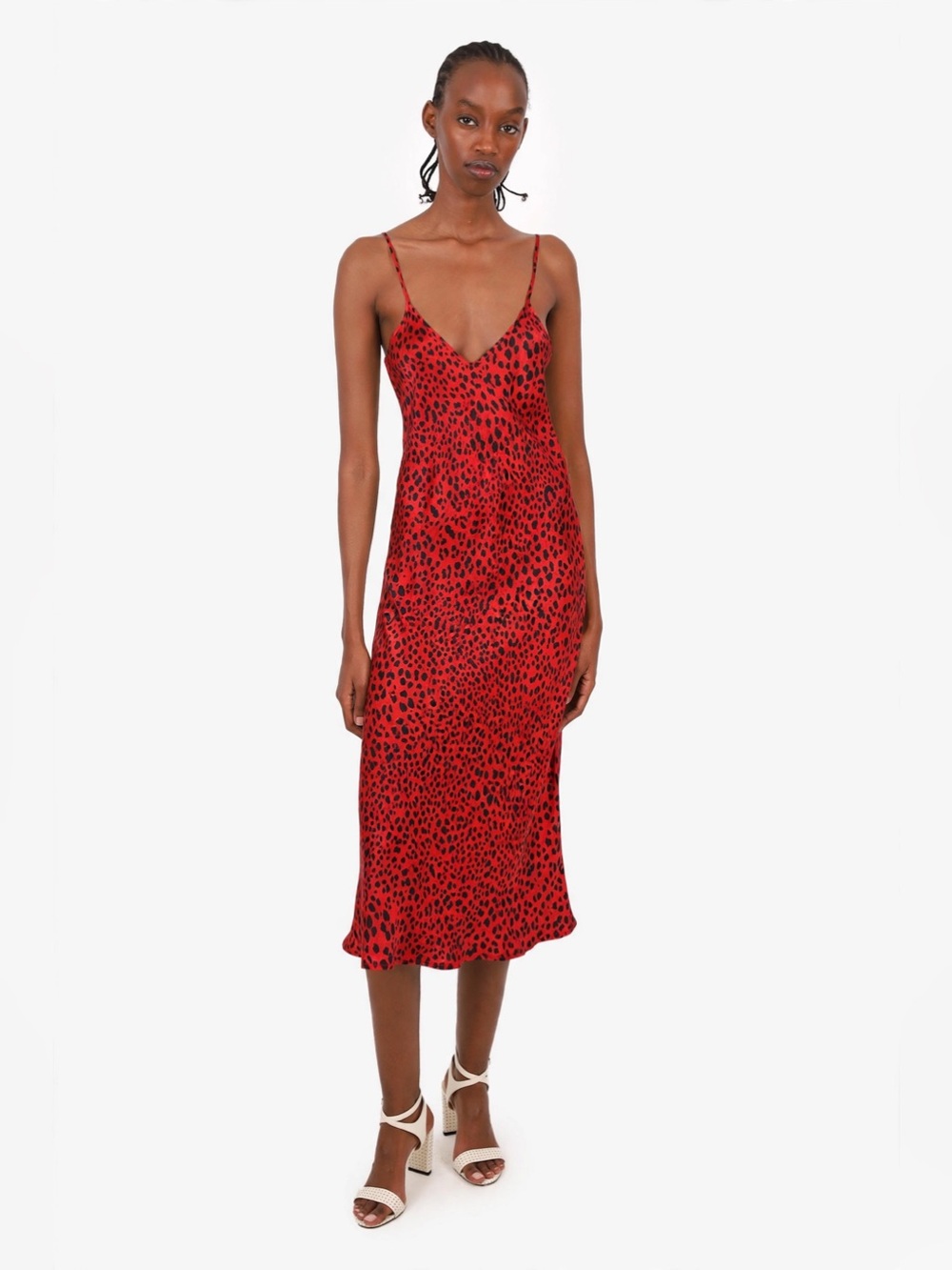 SILK LAUNDRY Red Leopard Print Slip Dress with Spaghetti Straps Small